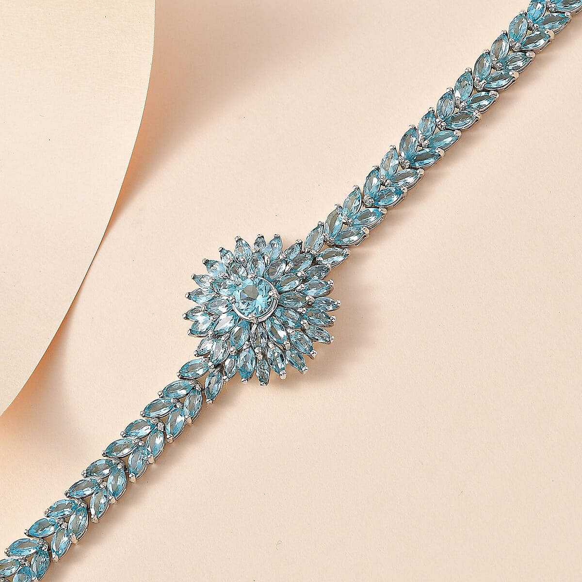 Betroka Blue Apatite Floral Spray Bracelet in Platinum Over Sterling Silver (8.00 In) 18.50 ctw image number 1
