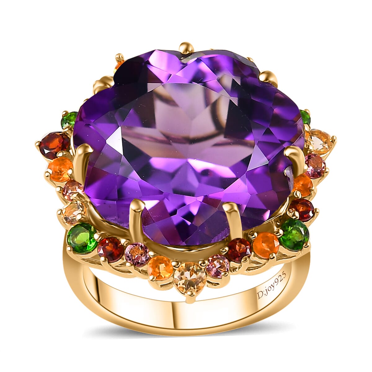 Blossom Cut African Amethyst and Multi Gemstone Ring in Vermeil Yellow Gold Over Sterling Silver (Size 9.0) 20.00 ctw image number 0