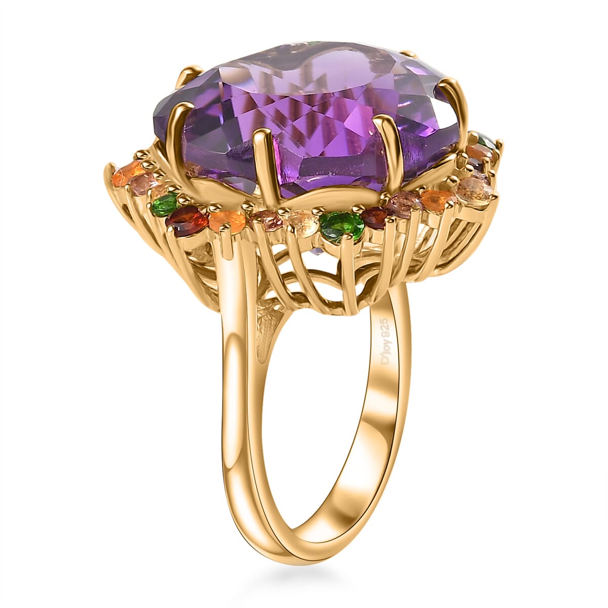 Blossom Cut African Amethyst and Multi Gemstone Ring in Vermeil Yellow Gold Over Sterling Silver (Size 9.0) 20.00 ctw image number 3
