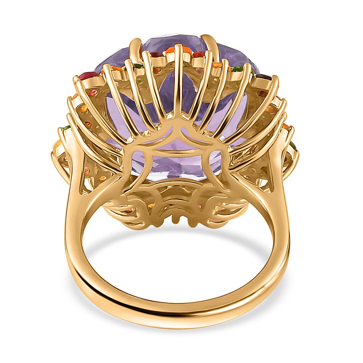 Blossom Cut African Amethyst and Multi Gemstone Ring in Vermeil Yellow Gold Over Sterling Silver (Size 9.0) 20.00 ctw image number 4