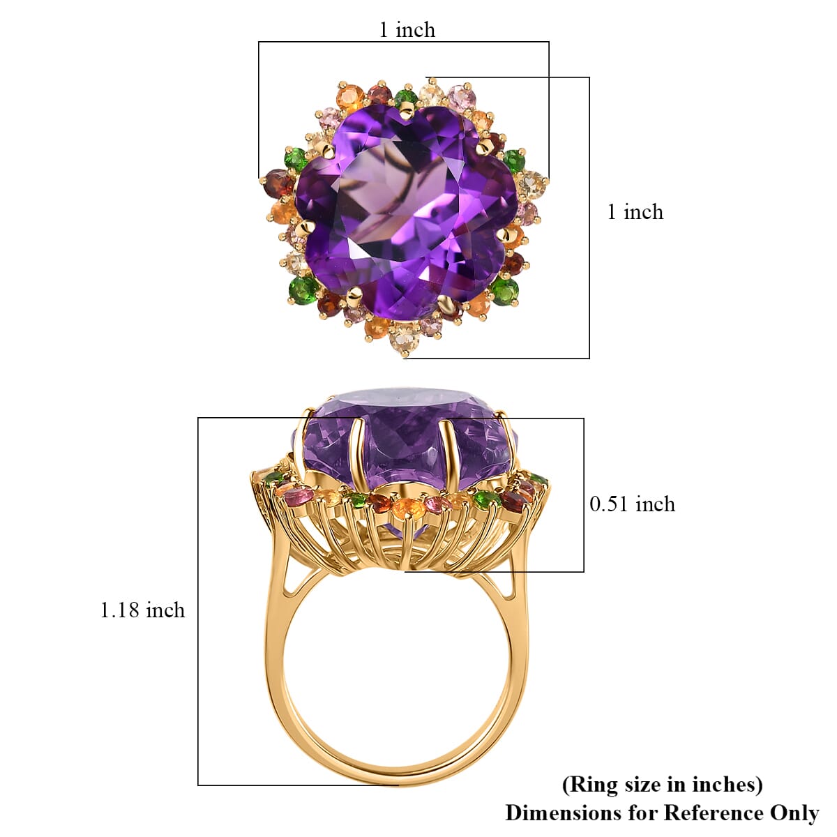 Blossom Cut African Amethyst and Multi Gemstone Ring in Vermeil Yellow Gold Over Sterling Silver (Size 9.0) 20.00 ctw image number 5