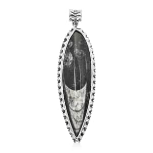 Bargain Deal Black Orthoceras Large Pointed Pendant in Silvertone 48.25 ctw