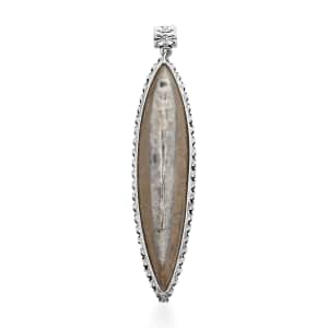 Brown Orthoceras 52.25 ctw Large Pointed Pendant in Silvertone