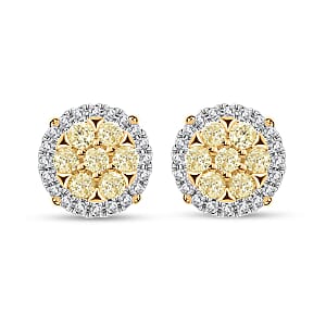 14K Yellow Gold Natural Yellow and White Diamond Earrings 0.75 ctw