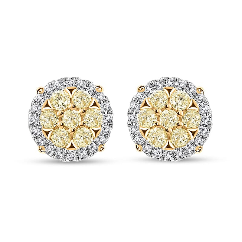 14K Yellow Gold Natural Yellow and White Diamond Earrings 0.75 ctw