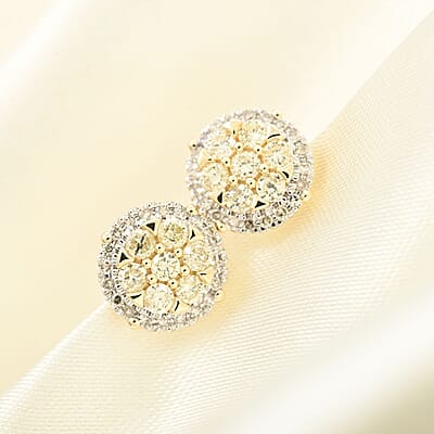 14K Yellow Gold Natural Yellow and White Diamond Earrings 0.75 ctw