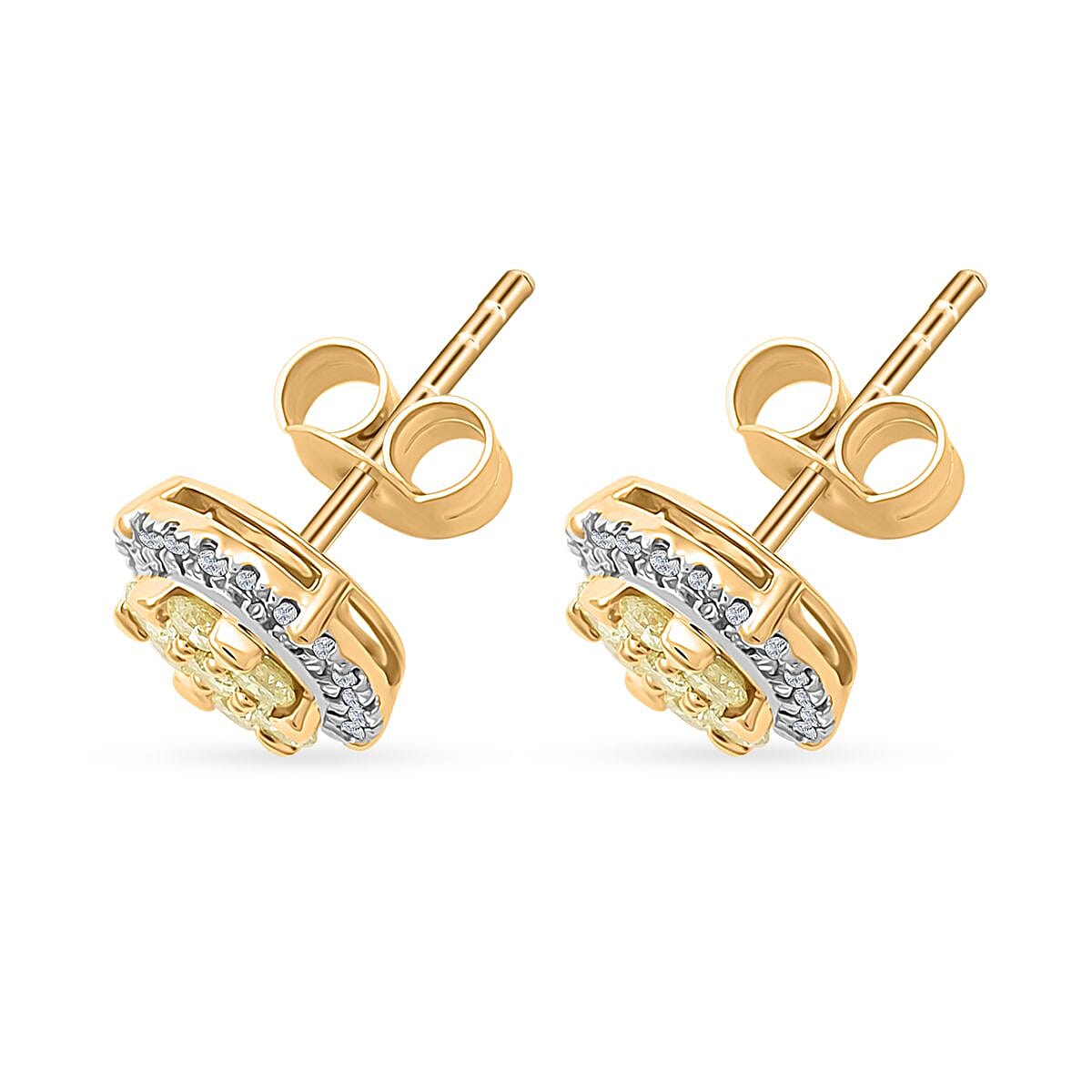 14K Yellow Gold Natural Yellow and White Diamond Earrings 0.75 ctw image number 3