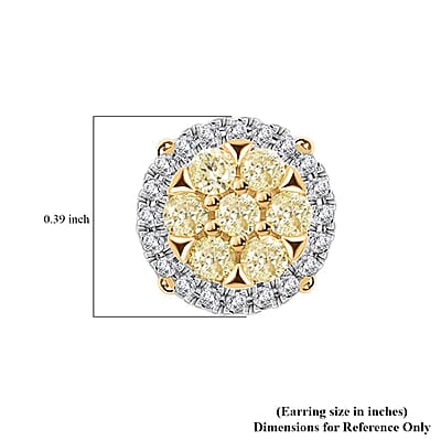 14K Yellow Gold Natural Yellow and White Diamond Earrings 0.75 ctw