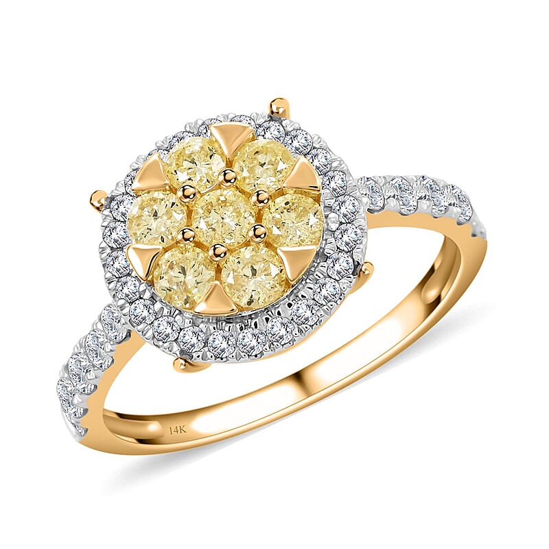 14K Yellow Gold Natural Yellow and White Diamond Ring (Size 10.0) 1.00 ctw