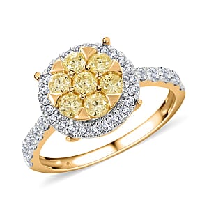 14K Yellow Gold Natural Yellow and White Diamond Ring (Size 7.0) 1.00 ctw