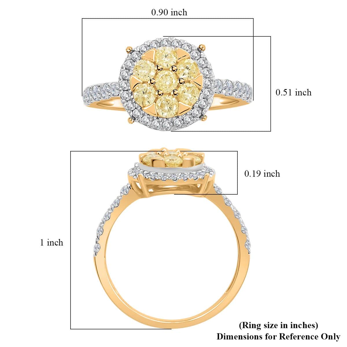 14K Yellow Gold Natural Yellow and White Diamond Ring (Size 7.0) 1.00 ctw image number 5