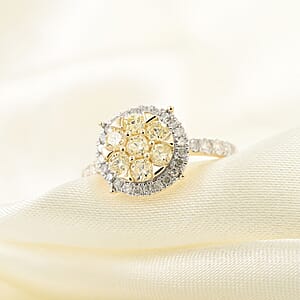 14K Yellow Gold Natural Yellow and White Diamond Ring (Size 7.5) 1.00 ctw