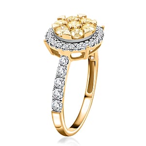 14K Yellow Gold Natural Yellow and White Diamond Ring (Size 7.5) 1.00 ctw