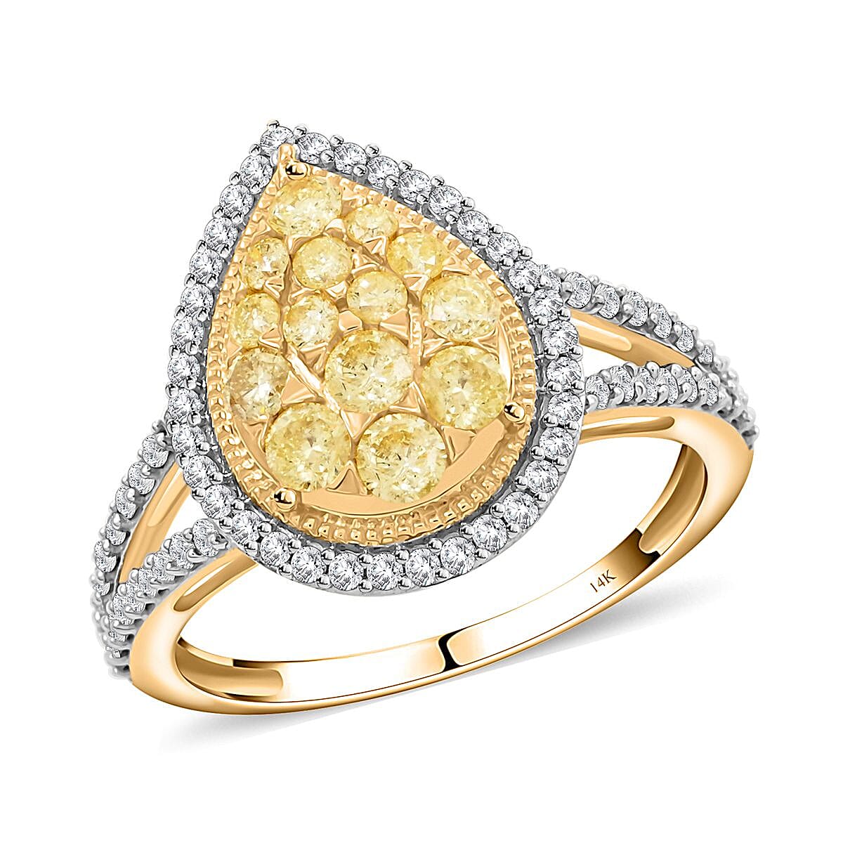 14K Yellow Gold I2-I3 Natural Yellow and White Diamond Ring (Size 10.0) 1.00 ctw