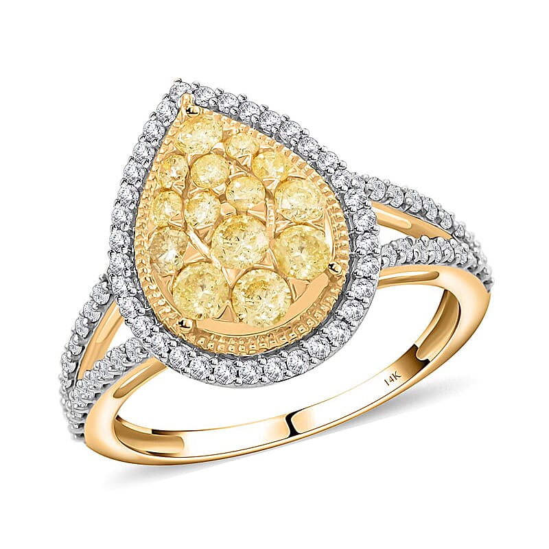 14K Yellow Gold I2-I3 Natural Yellow and White Diamond Ring (Size 10.0) 1.00 ctw