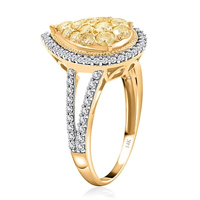 14K Yellow Gold I2-I3 Natural Yellow and White Diamond Ring (Size 10.0) 1.00 ctw