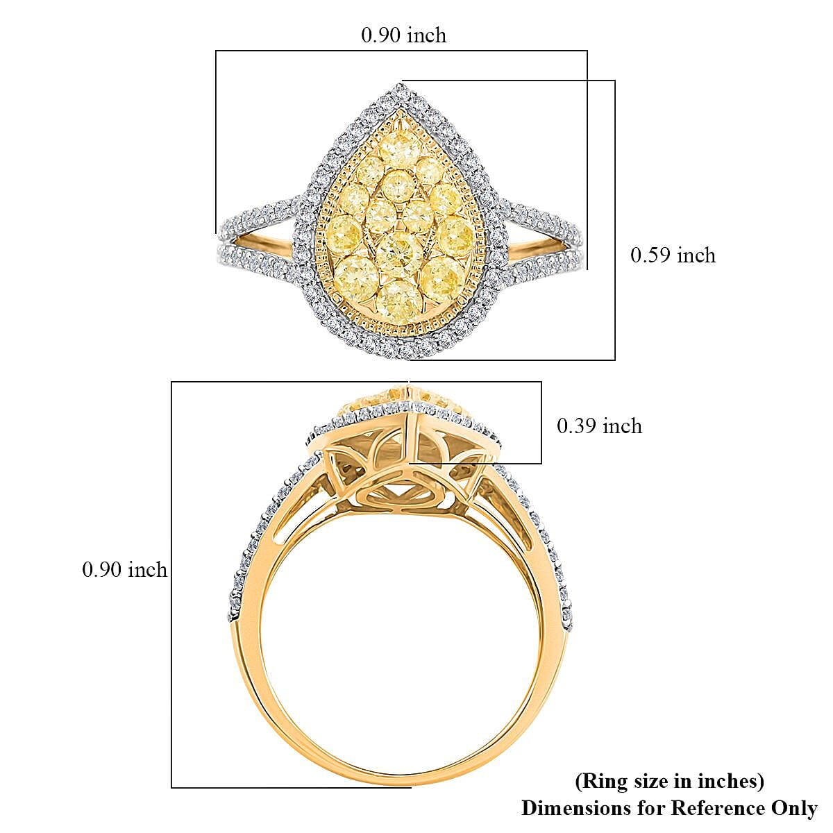 14K Yellow Gold I2-I3 Natural Yellow and White Diamond Ring (Size 10.0) 1.00 ctw