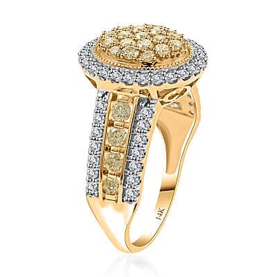 14K Yellow Gold I2-I3 Natural Yellow and White Diamond Ring (Size 10.0) 1.50 ctw