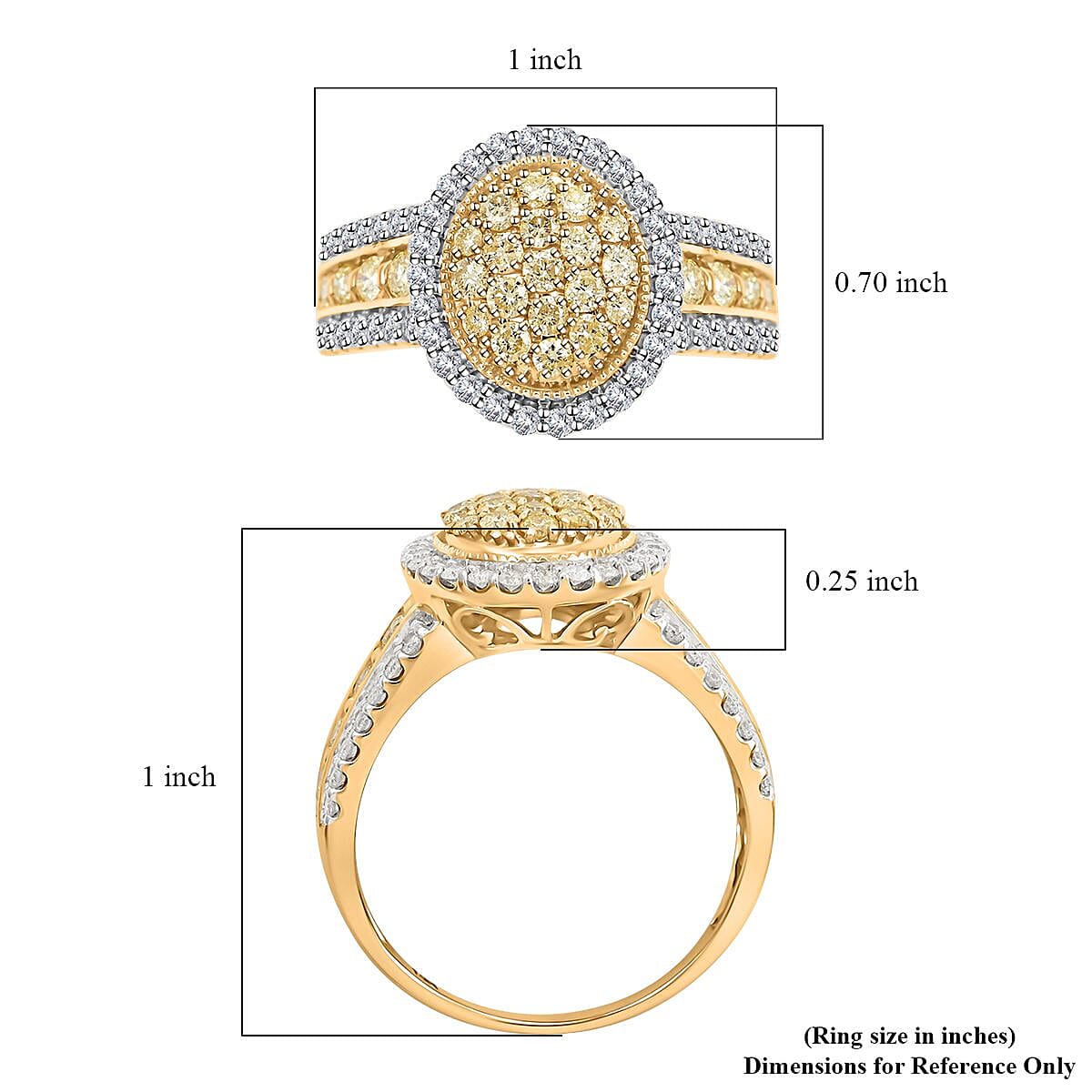 14K Yellow Gold I2-I3 Natural Yellow and White Diamond Ring (Size 10.0) 1.50 ctw