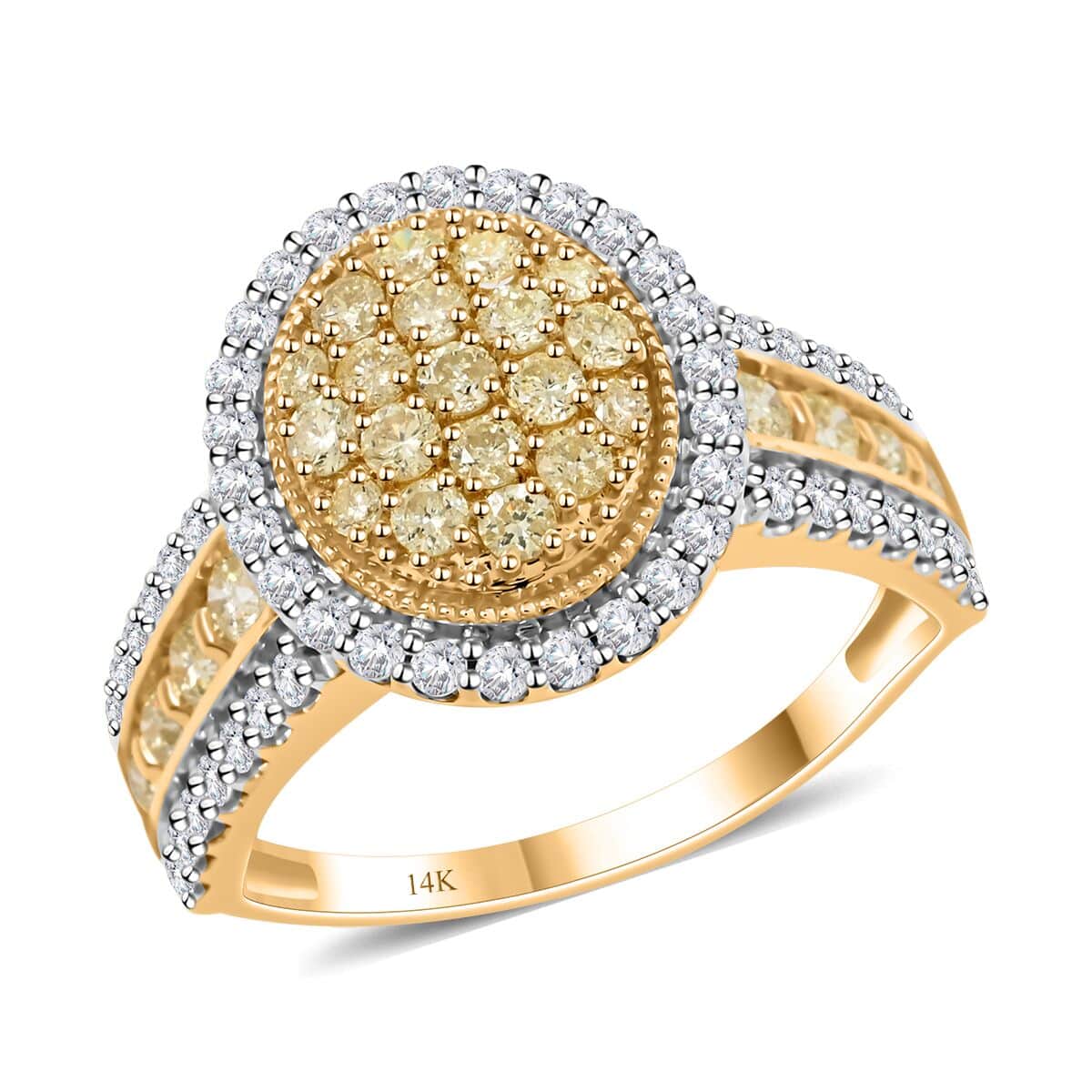 14K Yellow Gold I2-I3 Natural Yellow and White Diamond Ring (Size 6.0) 1.50 ctw image number 0