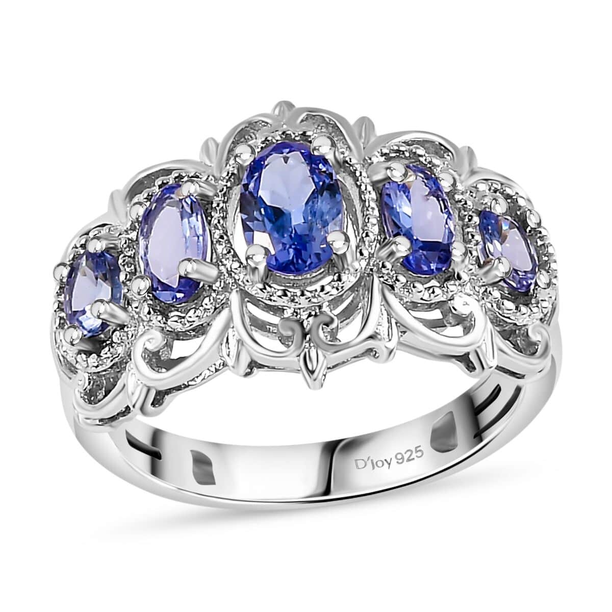 Tanzanite 5 Stone Ring in Platinum Over Sterling Silver (Size 10.0) 1.20 ctw image number 0