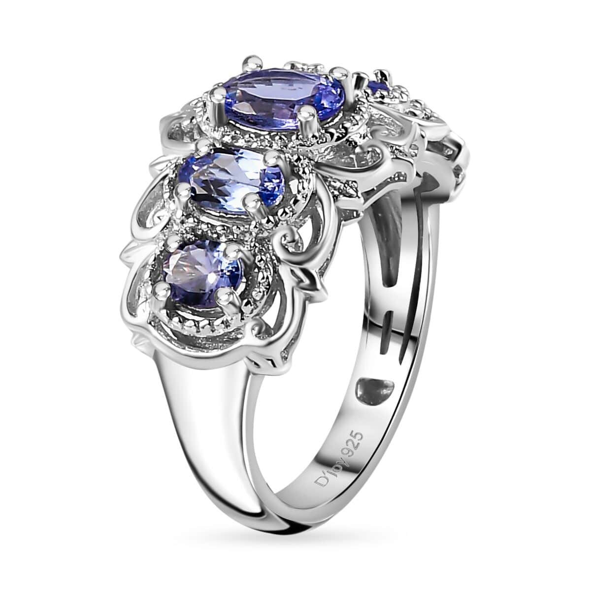 Tanzanite 5 Stone Ring in Platinum Over Sterling Silver (Size 10.0) 1.20 ctw image number 3