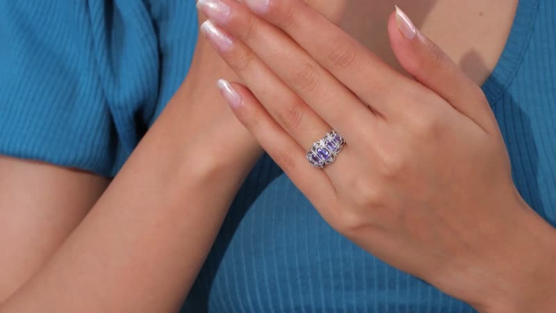 Tanzanite 5 Stone Ring in Platinum Over Sterling Silver (Size 10.0) 1.20 ctw