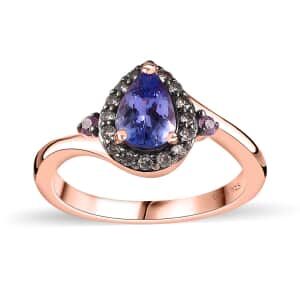 Tanzanite and Multi Gemstone Halo Ring in Vermeil Rose Gold Over Sterling Silver (Size 10.0) 0.90 ctw