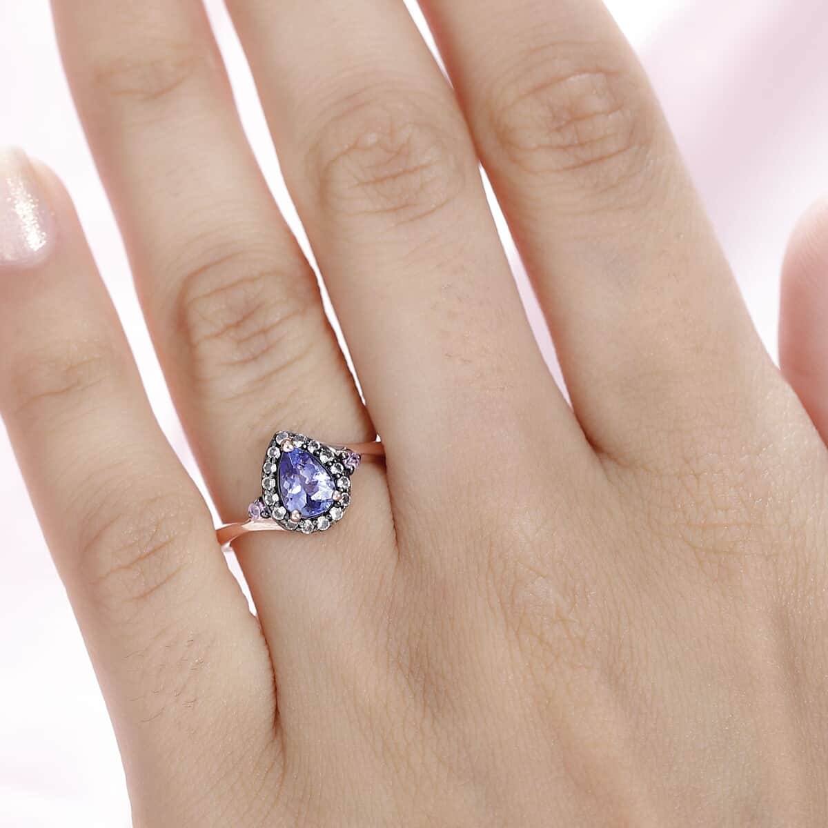Tanzanite and Multi Gemstone Halo Ring in Vermeil Rose Gold Over Sterling Silver (Size 10.0) 0.90 ctw image number 2
