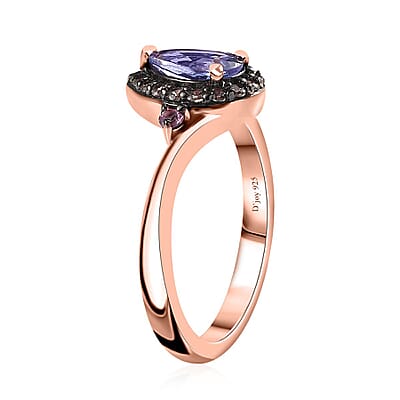Tanzanite and Multi Gemstone Halo Ring in Vermeil Rose Gold Over Sterling Silver (Size 10.0) 0.90 ctw