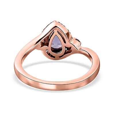 Tanzanite and Multi Gemstone Halo Ring in Vermeil Rose Gold Over Sterling Silver (Size 10.0) 0.90 ctw