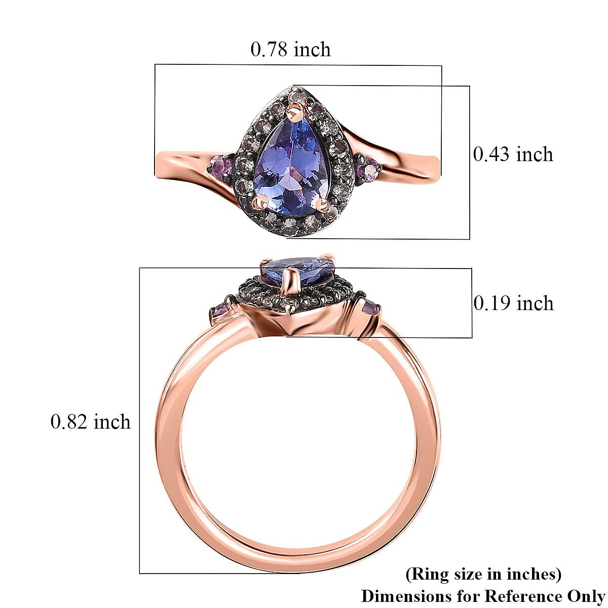 Tanzanite and Multi Gemstone Halo Ring in Vermeil Rose Gold Over Sterling Silver (Size 10.0) 0.90 ctw