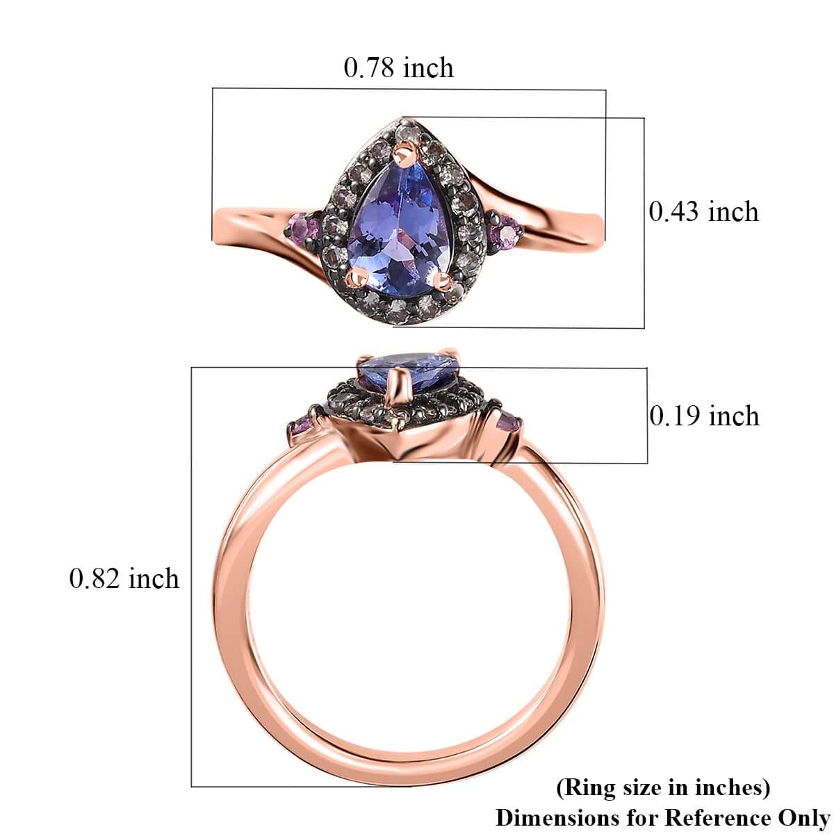 Tanzanite and Multi Gemstone Halo Ring in Vermeil Rose Gold Over Sterling Silver (Size 10.0) 0.90 ctw image number 5