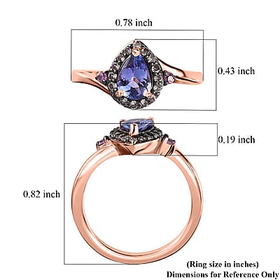 Tanzanite and Multi Gemstone Halo Ring in Vermeil Rose Gold Over Sterling Silver (Size 10.0) 0.90 ctw