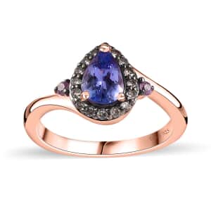 Tanzanite and Multi Gemstone Halo Ring in Vermeil Rose Gold Over Sterling Silver (Size 6.0) 0.90 ctw