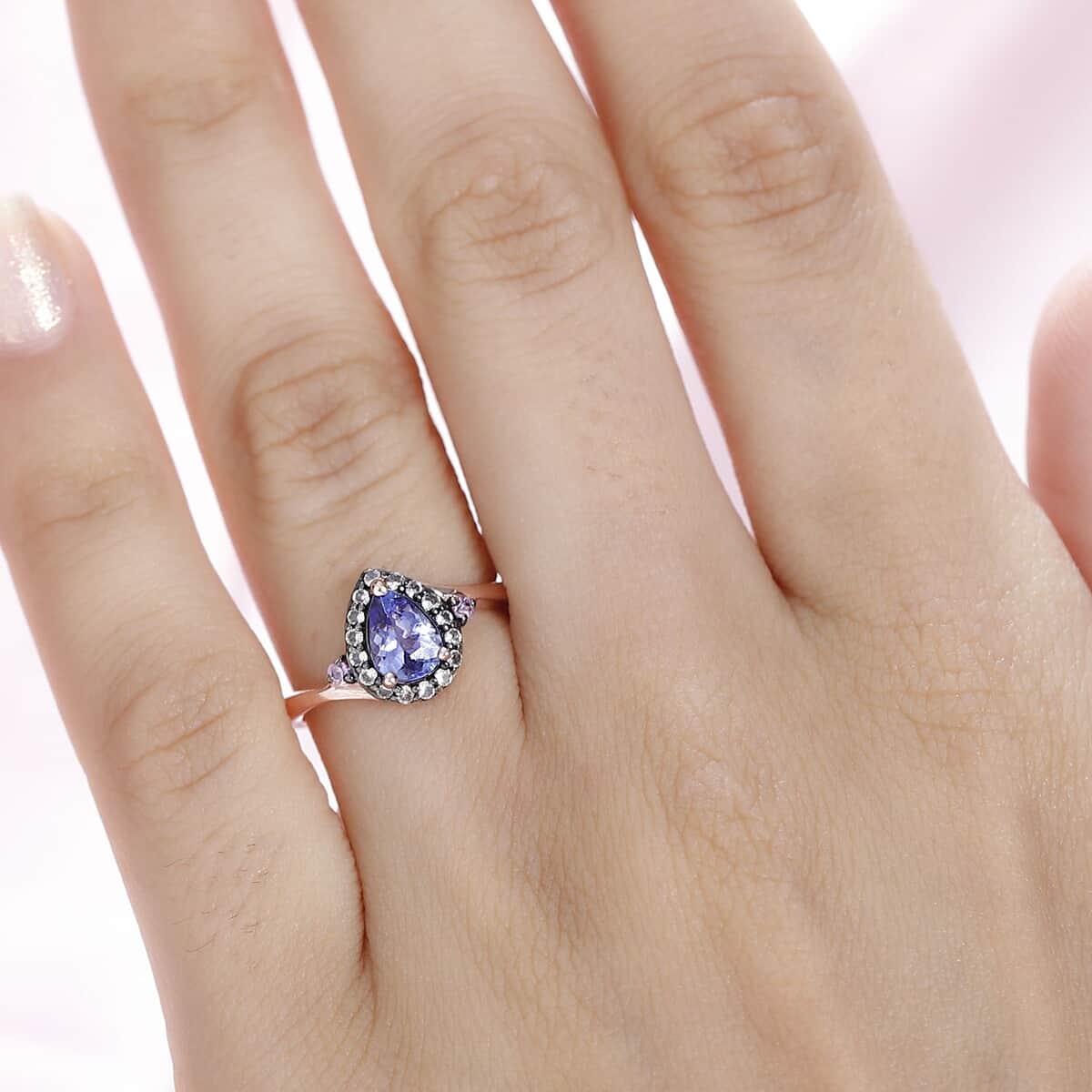 Tanzanite and Multi Gemstone Halo Ring in Vermeil Rose Gold Over Sterling Silver (Size 9.0) 0.90 ctw image number 2