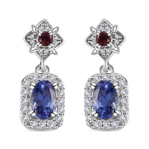 AAA Tanzanite and Multi Gemstone Dangle Earrings in Platinum Over Sterling Silver 1.35 ctw