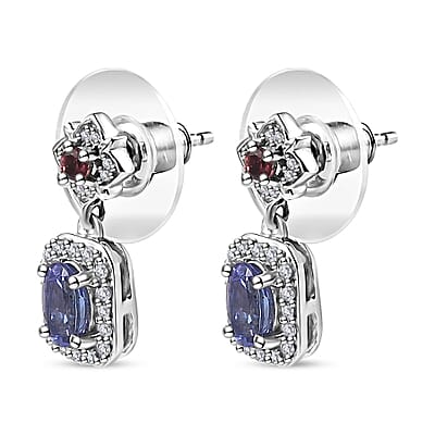 AAA Tanzanite and Multi Gemstone Dangle Earrings in Platinum Over Sterling Silver 1.35 ctw