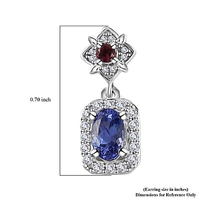 AAA Tanzanite and Multi Gemstone Dangle Earrings in Platinum Over Sterling Silver 1.35 ctw