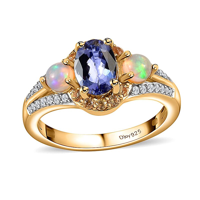 Tanzanite and Multi Gemstone Ring in Vermeil Yellow Gold Over Sterling Silver (Size 10.0) 1.35 ctw