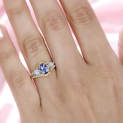 Tanzanite and Multi Gemstone Ring in Vermeil Yellow Gold Over Sterling Silver (Size 10.0) 1.35 ctw