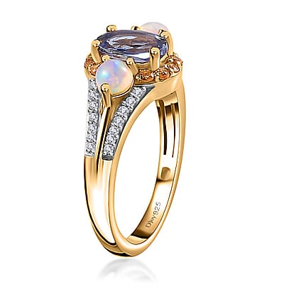 Tanzanite and Multi Gemstone Ring in Vermeil Yellow Gold Over Sterling Silver (Size 10.0) 1.35 ctw