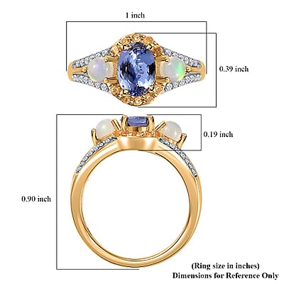 Tanzanite and Multi Gemstone Ring in Vermeil Yellow Gold Over Sterling Silver (Size 10.0) 1.35 ctw
