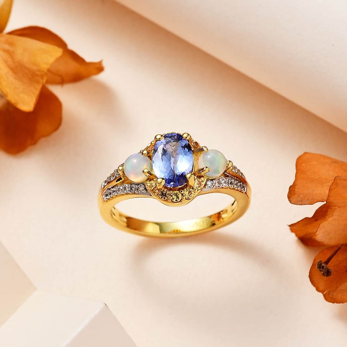 Tanzanite and Multi Gemstone Ring in Vermeil Yellow Gold Over Sterling Silver (Size 8.0) 1.35 ctw image number 1