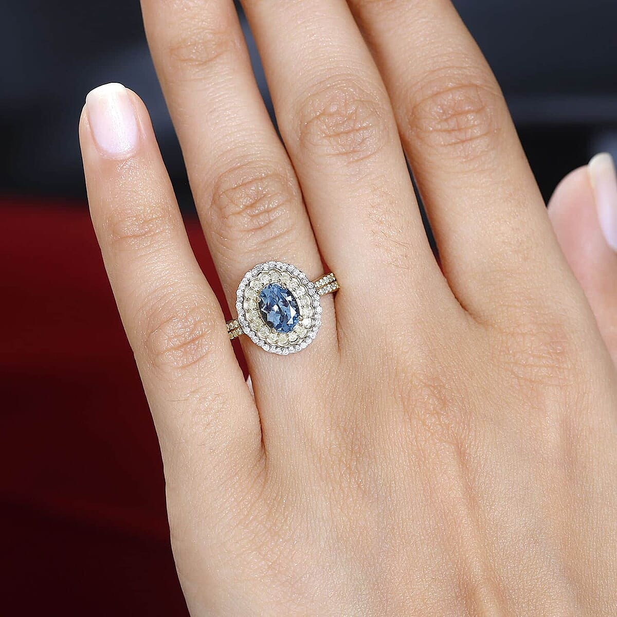 Luxoro 14K Yellow Gold AAA Santa Maria Aquamarine, Natural Yellow and White Diamond (I2-I3) (0.50 cts) Floral Ring (Size 12.0) (4.50 g) 1.50 ctw image number 2