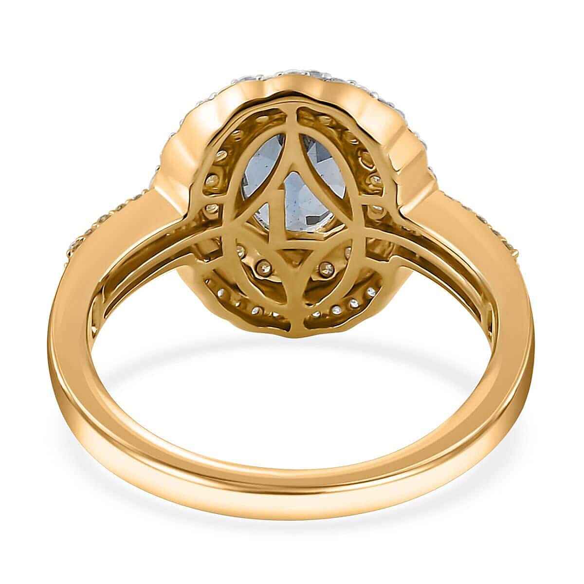 Luxoro 14K Yellow Gold AAA Santa Maria Aquamarine, Natural Yellow and White Diamond (I2-I3) (0.50 cts) Floral Ring (Size 12.0) (4.50 g) 1.50 ctw image number 4