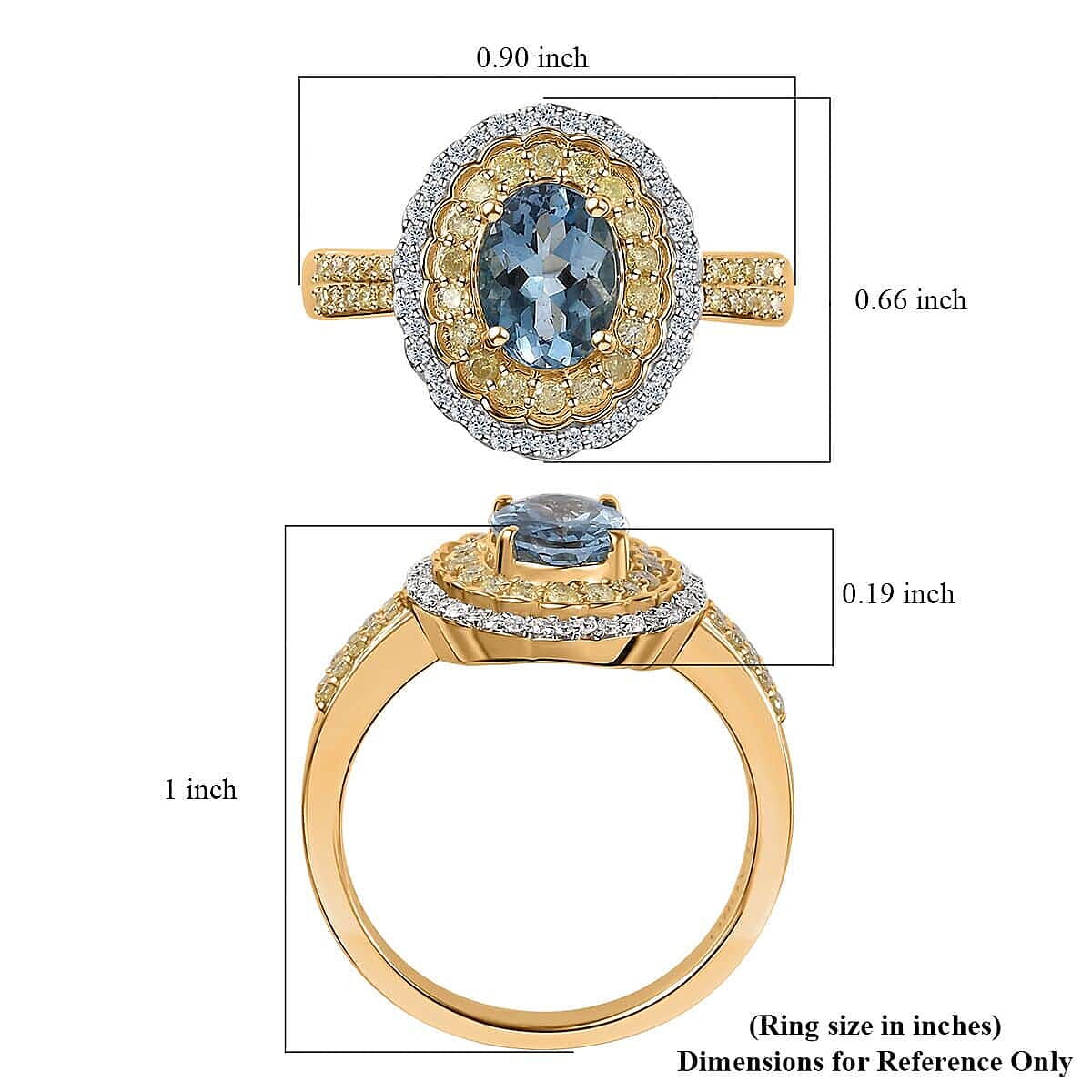 Luxoro 14K Yellow Gold AAA Santa Maria Aquamarine, Natural Yellow and White Diamond (I2-I3) (0.50 cts) Floral Ring (Size 12.0) (4.50 g) 1.50 ctw image number 5