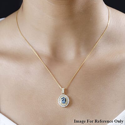 Luxoro 14K Yellow Gold AAA Santa Maria Aquamarine, I2-I3 Natural Yellow and White Diamond Floral Pendant 1.40 ctw