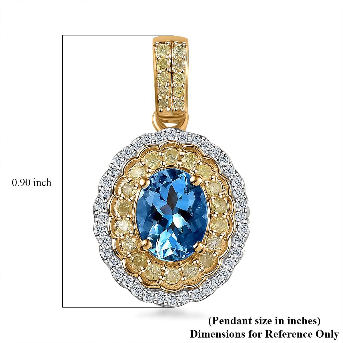 Luxoro 14K Yellow Gold AAA Santa Maria Aquamarine, I2-I3 Natural Yellow and White Diamond Floral Pendant 1.40 ctw