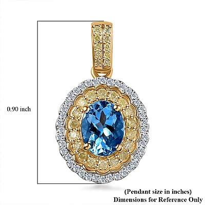 Luxoro 14K Yellow Gold AAA Santa Maria Aquamarine, I2-I3 Natural Yellow and White Diamond Floral Pendant 1.40 ctw